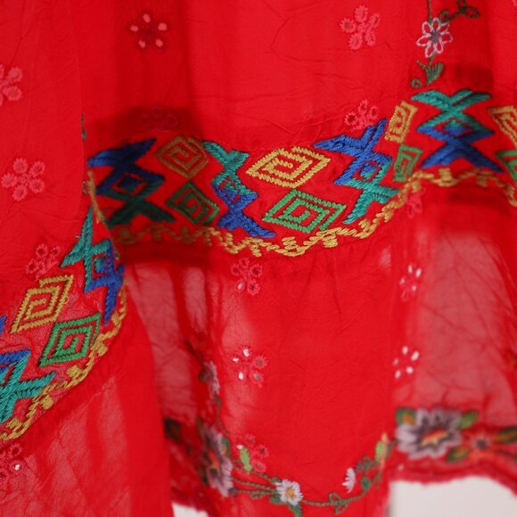 JOHNNY WAS Daisy Eyelet Embroidered Tunic Lightweight Vibrant Red Size XL - Picture 8 of 10